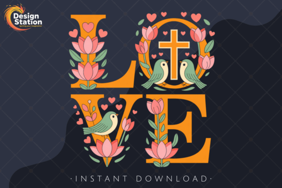 Christian Love Floral Typography PNG T-Shirt Designs