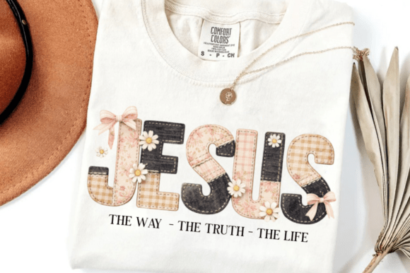Faux Patchwork Easter PNG: Retro Jesus T-Shirt Designs