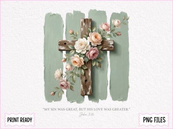 Floral Wooden Cross Christian PNG for T-Shirt Designs