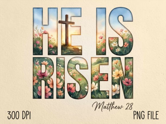 He is Risen Cross Easter PNG for T-Shirt Designs