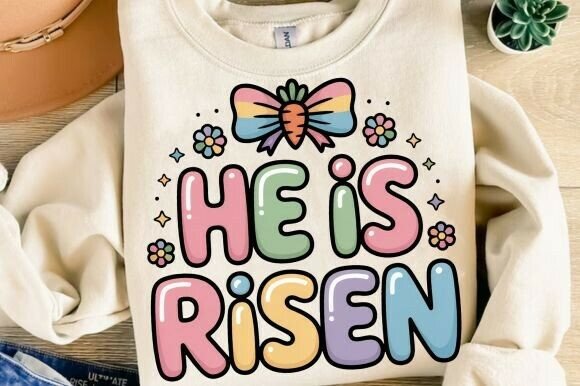 He is Risen PNG: Glitter Easter Jesus for T-Shirt Designs