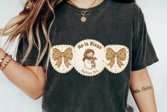 He is Risen T-Shirt Designs: Cute Jesus + Bunny PNG